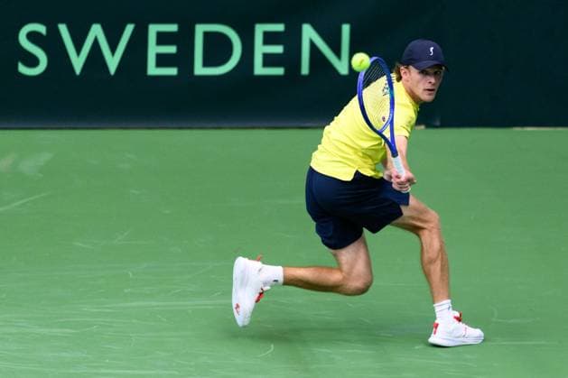 250913 Erik Grevelius of Sweden during the Davis Cup tennis doubles match between Sweden and Tunisia on September 13, 2025 in Partille Photo Carl Sandin BILDBYRAN code CS CS0769 tennis davis cup sweden sverige tunisien tunisia bbeng dubbelsverige sweden  Copyright: CARLxSANDIN BB250913CS006