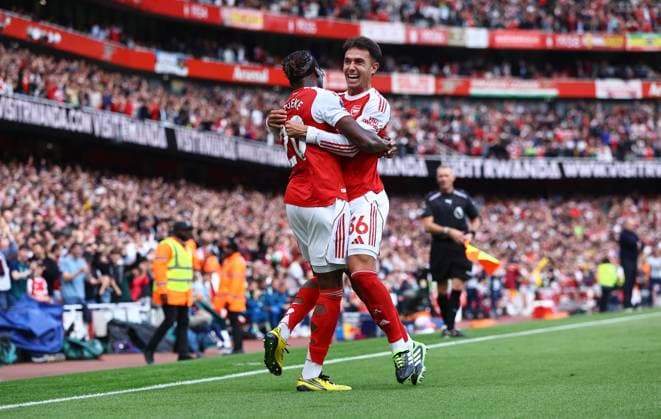 Martin Zubimendi of Arsenal celebrates scoring the opening goal Arsenal v Nottingham Forest, Premier League, Football, Emirates Stadium, London, UK - 13 Sept 2025London Emirates Stadium United Kingdom EDITORIAL USE ONLY No use with unauthorised audio, video, data, fixture lists, club league logos or live services. Online in-match use limited to 120 images, no video emulation. No use in betting, games or single club league player publications. Copyright: xMichaelxZemanek Shutterstockx 15481272w