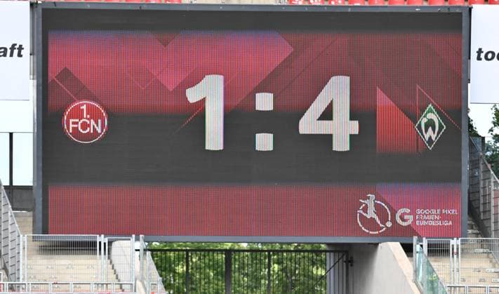 13 09 2025 Soccer season 2025 2026 1 Google Pixel Women Bundesliga 02 Matchday 1 FC Nürnberg FCN Club Clubfrauen SV Werder Bremen SVW Sportfoto Zink xwoxzix Final result on scoreboard