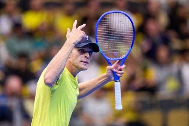 250913 Erik Grevelius of Sweden celebrates during the Davis Cup tennis doubles match between Sweden and Tunisia on September 13, 2025 in Partille Photo Carl Sandin BILDBYRAN code CS CS0769 tennis davis cup sweden sverige tunisien tunisia bbeng dubbeljubel sverige sweden celebrates  Copyright: CARLxSANDIN BB250913CS024