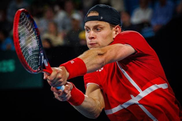 Belgian Zizou Bergs pictured in action duringa a tennis match between Belgian Bergs and Australian Thompson, during the qualifier of the Davis Cup, Saturday 13 September 2025, in Sydney, Australia. Belgium and Australia will compete this weekend in the second round of the Davis Cup qualifiers. PATRICKxHAMILTON  x134102655x