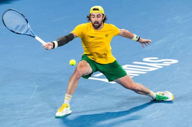 September 13, 2025, Sydney, Nsw, Australia: JORDAN THOMPSON of Australia plays a forehand against ZIZOU BERGS of Belgium in the Davis Cup tie between Australia and Belgium Sydney Australia - ZUMAt173 20250913_zsp_t173_033 Copyright: xStephanexThomasx