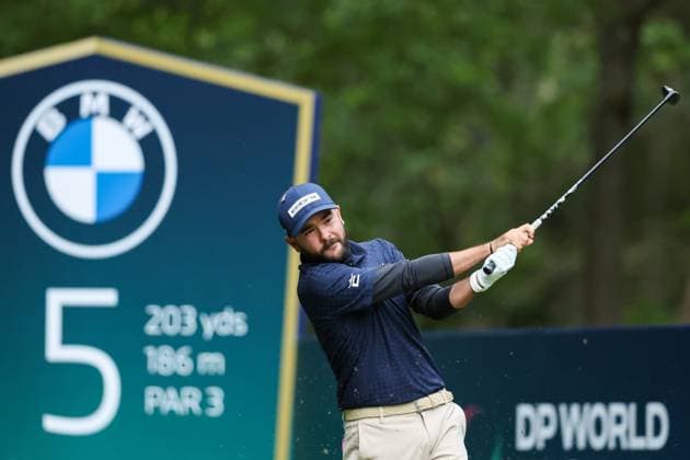 13th September 2025; Wentworth Club, London, England; The BMW PGA, Golf Herren Championship Round 3; Angel Hidalgo of Spain tees off from the 5th tee  HenningxvonxJagow