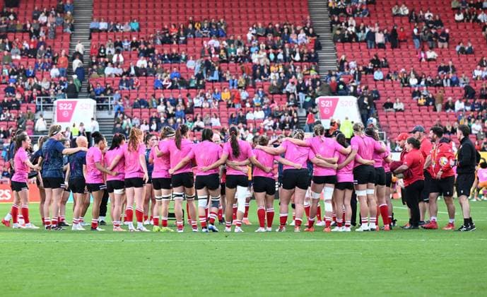 13th September 2025; Ashton Gate, Bristol, England; Womens Rugby World Cup, Quarter Final, Canada versus Australia; Canada huddle before kick off  SimonxWest
