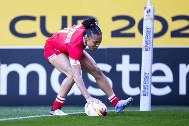 Canada Women v Australia Women s Rugby World Cup 2025 13 09 2025. quarter final Asia Hogan-Rochester of Canada scores her sides first try during the Women s Rugby World Cup 2025 match between Canada Women and Australia at Ashton Gate, Bristol, England on 13 September 2025. Bristol Ashton Gate Bristol England Editorial use only , Copyright: xSimonxKingx PSI-22815-0013