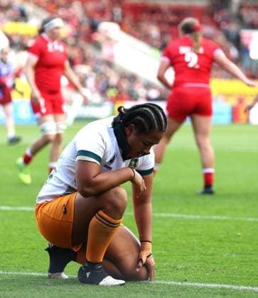 Eva Karpani of Australia shows a look of dejection Canada v Australia, Women s Rugby World Cup, Quarter Final, Rugby Union, Ashton Gate, Bristol, UK - 13 Sept 2025Bristol Ashton Gate United Kingdom EDITORIAL USE ONLY No use with unauthorised audio, video, data, fixture lists, club league logos or live services. Online in-match use limited to 120 images, no video emulation. No use in betting, games or single club league player publications. Copyright: xKieranxMcManus Shutterstockx 15481301q