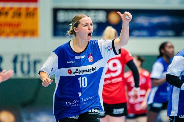 Maxi Muehlner HSG Blomberg Lippe, 10 cheers after scoring goal GER, HSG Blomberg Lippe vs Thueringer HC, , Matchday 3, Season 2025 2026, 13 09 2025 GER, HSG Blomberg Lippe vs Thueringer HC, , Matchday 3, Season 2025 2026, 13 09 2025 Blomberg Copyright: xEibner-Pressefoto JanxRollingerx EP_JSK