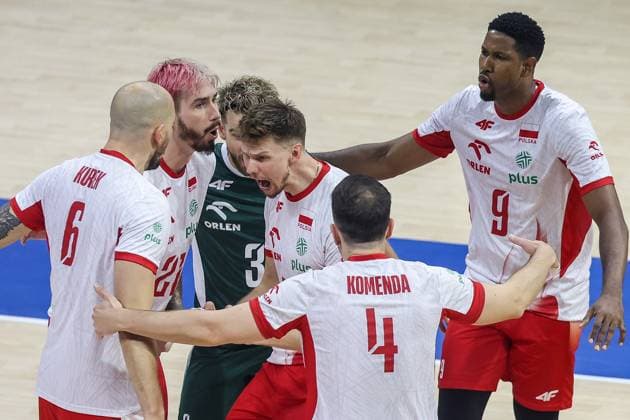 (250913) -- QUEZON CITY, Sept. 13, 2025 -- Players of Poland celebrate scoring during the pool B match between Poland and Romania at the FIVB Men s World Championship, WM, Weltmeisterschaft 2025 in Quezon City, the Philippines, Sept. 13, 2025. ) (SP)THE PHILIPPINES-QUEZON CITY-VOLLEYBALL-FIVB MEN S WORLD CHAMPIONSHIP 2025-POLAND VS ROMANIA ROUELLExUMALI 