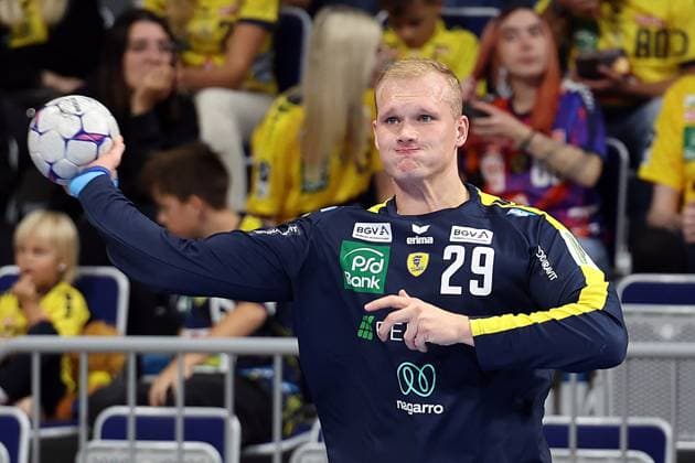 13 09 2025, xrekx, Handball Daikin HBL, Rhein Neckar Loewen ThSV Eisenach v l David Späth Spaeth Rhein Necker Loewen DFL DFB REGULATIONS PROHIBIT ANY USE OF PHOTOGRAPHS as IMAGE SEQUENCES and or QUASI VIDEO Mannheim