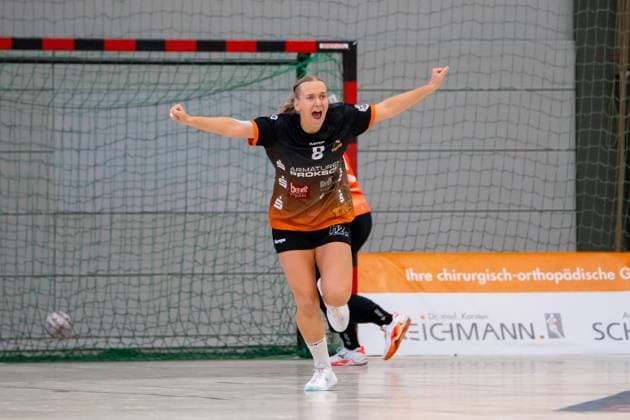 Handball I Women I Season 2025 2026 I 2 Bundesliga I 3 Matchday I VfL Waiblingen HC Rödertal I 13 09 2025 Belen Gettwart 8, VfL Waiblingen Tigers jubelt Waiblingen Rundsporthalle Baden Württemberg Germany Copyright: xLobeca MaxxPetershansx