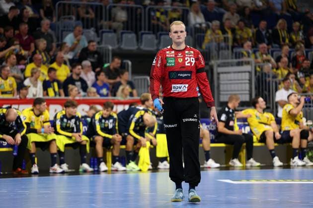 13 09 2025, xrekx, Handball Daikin HBL, Rhein Neckar Loewen ThSV Eisenach v l David Späth Spaeth Rhein Necker Loewen DFL DFB REGULATIONS PROHIBIT ANY USE OF PHOTOGRAPHS as IMAGE SEQUENCES and or QUASI VIDEO Mannheim