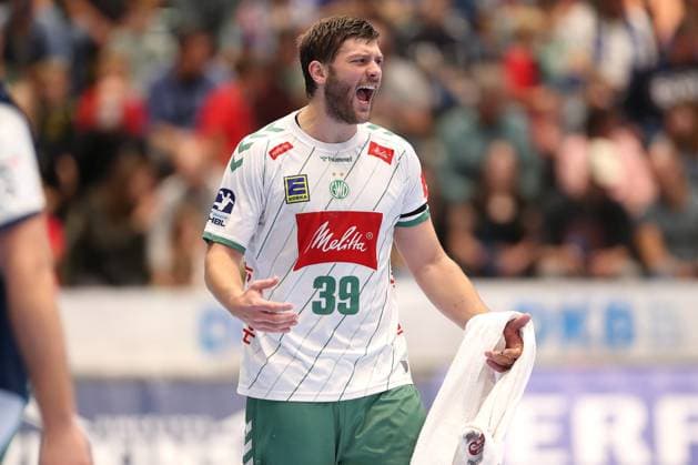 13 09 2025, Handball, HBL, Bergischer HC TSV GWD Minden, Unihalle Wuppertal Malte Donker GWD Minden 39 jubilant cheering North Rhine-Westphalia Germany