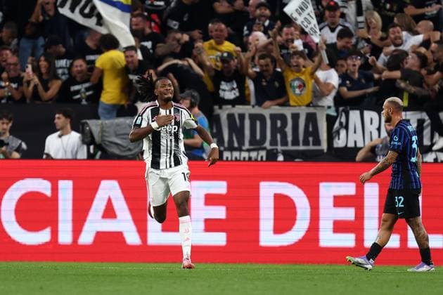 Khephren Thuram (Juventus Fc) celebrates after scoring his team s third goal, Serie A, Juventus FC v FC Internazionale, Allianz Stadium, September 13, 2025, Turin, Italy.
