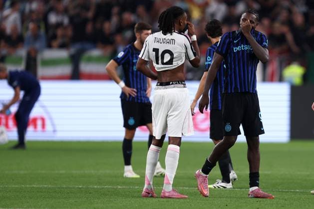 Khephren Thuram (Juventus Fc) und Marcus Thuram (Fc Internazionale) speaks with, Serie A, Juventus FC v FC Internazionale, Allianz Stadium, September 13, 2025, Turin, Italy.