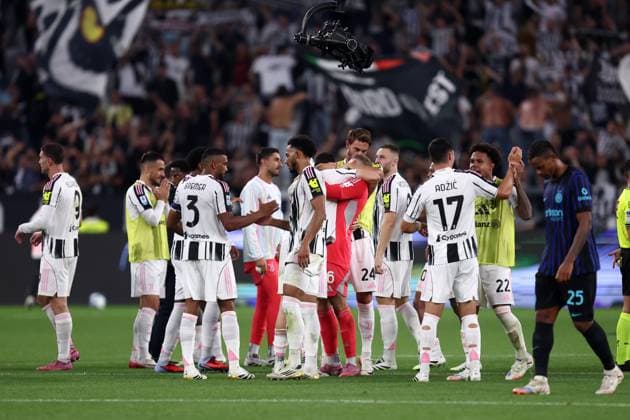 Players of Juventus Fc celebrate after winning, Serie A, Juventus FC v FC Internazionale, Allianz Stadium, September 13, 2025, Turin, Italy.
