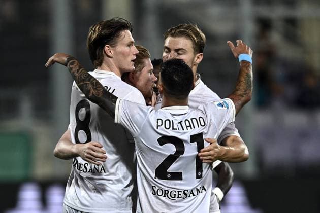 Mp Firenze 13 09 2025 - campionato di calcio serie A Fiorentina-Napoli foto Matteo Papini Image nella foto: esultanza gol Kevin de Bruyne 
