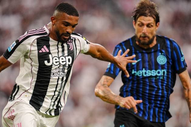 Juventus™ Bremer fights for the ball with Inter Milan s Francesco Acerbi during the Serie A soccer match between Juventus and Inter at the Allianz Stadium in Turin, north west Italy - Saturday, Septermber 13, 2025. - Soccer .  Copyright: xMarcoxAlpozzi LaPressex