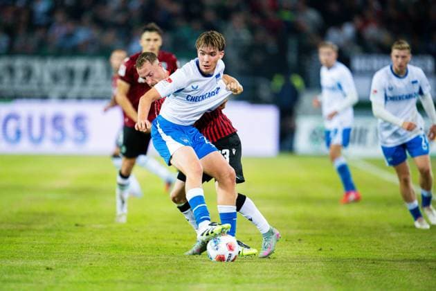 13 09 2025 Soccer, 2025 2026, 2 Bundesliga, 5 Matchday, Hannover 96 Hertha BSC Berlin L R Maurice Neubauer Hannover , Kennet Eichhorn Berlin DFL REGULATIONS PROHIBIT ANY USE OF PHOTOGRAPHS AS IMAGE SEQUENCES AND OR QUASI VIDEO