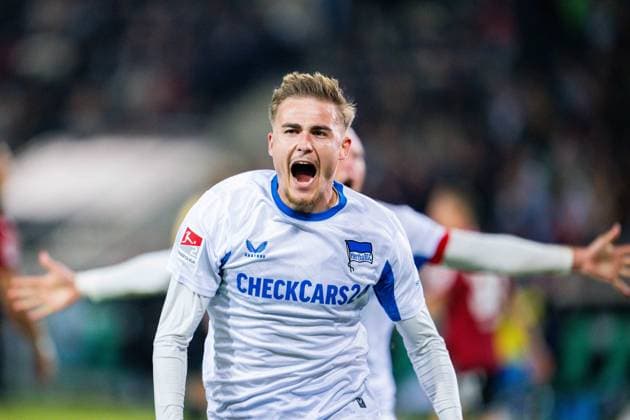 13 09 2025 Soccer, 2025 2026, 2 Bundesliga, Matchday 5, Hannover 96 Hertha BSC Berlin Marten Winkler Berlin cheers after his goal to 0 1 DFL REGULATIONS PROHIBIT ANY USE OF PHOTOGRAPHS AS IMAGE SEQUENCES AND OR QUASI VIDEO