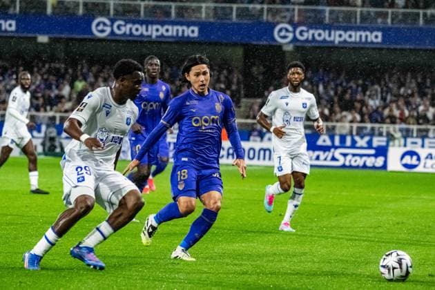 FOOTBALL : AJ Auxerre vs AS Monaco - Ligue 1 - JournÃ e 4 - 13 09 2025 Takumi Minamino (AS Monaco) AuxerreFrance  Copyright: xBaptistexAutissierx