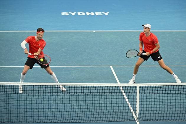 TENNIS DAVIS CUP AUSTRALIA BELGIUM, Sander Gille and Joran Vliegen of Belgium in action against Rinky Hijikata and Jordan Thompson of Australia during the Davis Cup qualifying second round match at Ken Rosewall Arena in Sydney, Sunday, September 14, 2025. ( NO ARCHIVING, EDITORIAL USE ONLY SYDNEY NEW SOUTH WALES AUSTRALIA ALBION PARK  Copyright: xDEANxLEWINSx 20250914169373802116