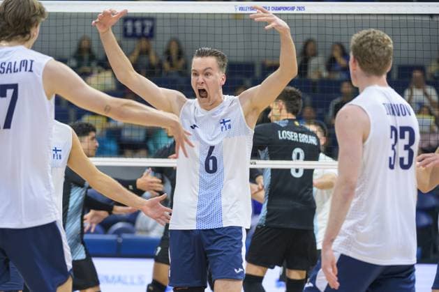 September 14, 2025, Quezon City, Manila, Philippines: Finland vs Argentina in the Pool Phase during the FIVB Mens Volleyball World Championship, WM, Weltmeisterschaft 2025 in Manila, Philippines. Argentina win in a 5 set match. Finlands Petteri TYYNISMAA celebrates a point. Quezon City Philippines - ZUMAr144 20250914_zap_r144_015 Copyright: xJaynexRussellx