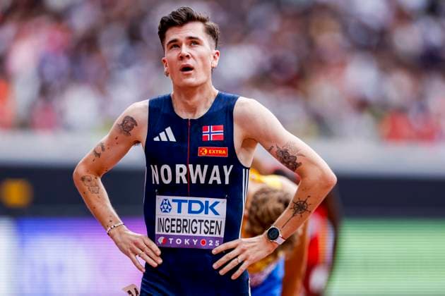 Jakob Ingebrigtsen of Norway looks exhausted after Men s 1500 Metres, , Day 2 - World Athletics Championships Tokyo 2025, Japan National Stadium, September 14, 2025, Tokyo, Japan.