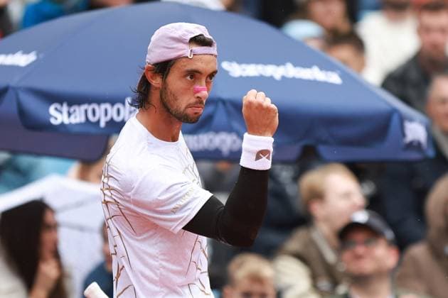 SZCZECIN, 14.09.2025 FINAL TURNIEJU TENISA ZIEMNEGO ATP, Tennis Herren CHALLENGER - FINAL ATP CHALLENGER INVEST IN SZCZECIN OPEN 2025 NZ RADOSC THIAGO AGUSTIN TIRANTE PO WYGRANIU GEMA THIAGO AGUSTIN TIRANTE GESTURES AFTER WINNING THE GAME FOT. KRZYSZTOF CICHOMSKI NEWSPIX.PL --- newspix.pl 