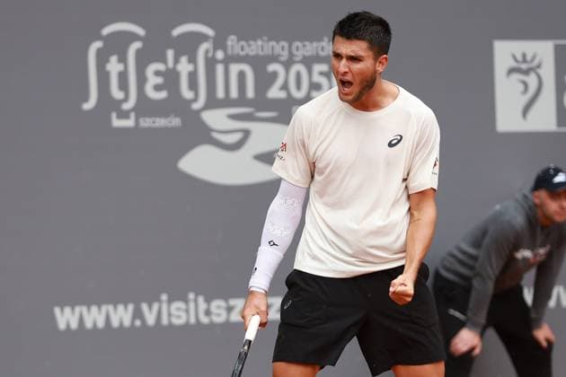 SZCZECIN, 14.09.2025 FINAL TURNIEJU TENISA ZIEMNEGO ATP, Tennis Herren CHALLENGER - FINAL ATP CHALLENGER INVEST IN SZCZECIN OPEN 2025 NZ RADOSC PABLO LLAMAS RUIZ PO WYGRANIU PILKI PABLO LLAMAS RUIZ CELEBRATES WINNING THE BALL FOT. KRZYSZTOF CICHOMSKI NEWSPIX.PL --- newspix.pl 