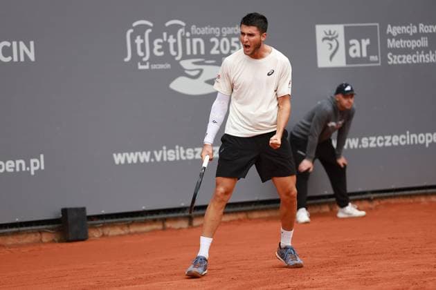SZCZECIN, 14.09.2025 FINAL TURNIEJU TENISA ZIEMNEGO ATP, Tennis Herren CHALLENGER - FINAL ATP CHALLENGER INVEST IN SZCZECIN OPEN 2025 NZ RADOSC PABLO LLAMAS RUIZ PO WYGRANIU PILKI PABLO LLAMAS RUIZ CELEBRATES WINNING THE BALL FOT. KRZYSZTOF CICHOMSKI NEWSPIX.PL --- newspix.pl 