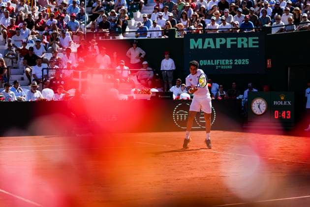 September 14, 2025, Malaga, Malaga, SPAIN: Jaume Munar of Spain in action against August Holmgren and Johannes Ingildsen of Denmark during their menÃ¢â‚¬â ¢s doubles tennis match to 2025 Davis Cup Qualifiers Second Round between Spain and Denmark at Club Tennis Puente Romano on September 14, 2025, in Malaga, Spain. Malaga SPAIN - ZUMAa181 20250914_zaa_a181_023 Copyright: xJoaquinxCorcherox