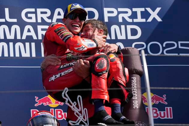 September 14, 2025, Misano Adriatico, Italia: Ducati Lenovo Team rider Marc Marquez of Spain celebrate the victory of the race of the Red Bull Grand Prix of San Marino and the Rimini Riviera at the Misano World Circuit Marco Simoncelli in Misano Adriatico, Italy, 14 September 2025..ANSA DANILO DI GIOVANNI. Red Bull Grand Prix Of San Marino And The Rimini Riviera  - ZUMAa110 20250914_zaf_a110_033 Copyright: xDaniloxDixGiovannix