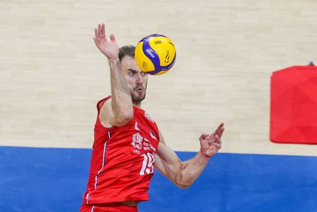 (250914) -- PASAY CITY, Sept. 14, 2025 -- Aleksandar Stefanovic of Serbia competes during the pool H match between the Czech Republic and Serbia at the FIVB Men s World Championship, WM, Weltmeisterschaft 2025 in Pasay City, the Philippines, on Sep. 14, 2025. ) (SP)THE PHILIPPINES-PASAY CITY-VOLLEYBALL-FIVB MEN S WORLD CHAMPIONSHIP 2025-CZE VS SRB ROUELLExUMALI 