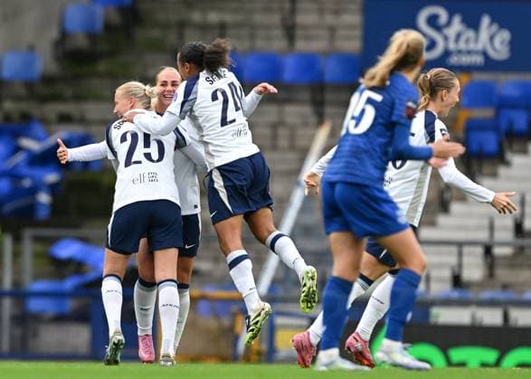 Liverpool, England, 14th September 2025. Cathinka Tandberg of Tottenham Hotspur celebrates scoring her sides second goal during the Everton Women vs Tottenham Women Barclay s Women s Super League match at Goodison Park, Liverpool. Picture credit should read: Cody Froggatt Sportimage EDITORIAL USE ONLY. No use with unauthorised audio, video, data, fixture lists, club league logos or live services. Online in-match use limited to 120 images, no video emulation. No use in betting, games or single club league player publications. SPI_025_CF_EVERTON_WOMEN_V_TOTTENHAM_WOMEN SPI-4136-0025