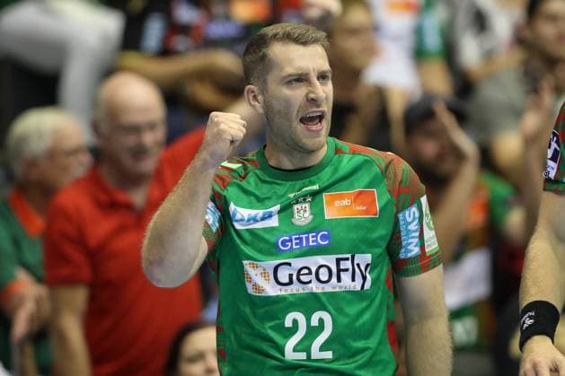 14 09 2025, xtgx, SC Magdeburg TVB Stuttgart v l Lukas Mertens Magdeburg, 22 Jubel, Torjubel, jubelt ueber das Tor, celebrate the goal, celebration Magdeburg