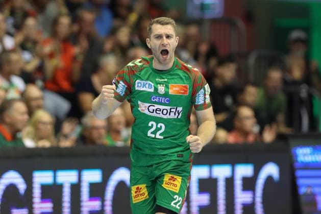 14 09 2025, xtgx, SC Magdeburg TVB Stuttgart v l Lukas Mertens Magdeburg, 22 Jubel, Torjubel, jubelt ueber das Tor, celebrate the goal, celebration Magdeburg