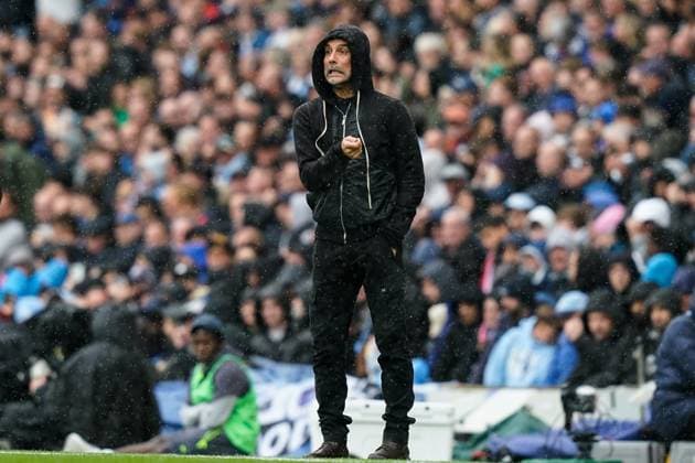 Manchester, England, 14th September 2025. Pep Guardiola manager of Manchester City gives his players instructions during the Manchester City vs Manchester United, ManU Premier League match at the Etihad Stadium, Manchester. Picture credit should read: Andrew Yates Sportimage EDITORIAL USE ONLY. No use with unauthorised audio, video, data, fixture lists, club league logos or live services. Online in-match use limited to 120 images, no video emulation. No use in betting, games or single club league player publications. SPI_027_AY_MCI_MUFC SPI-4139-0027