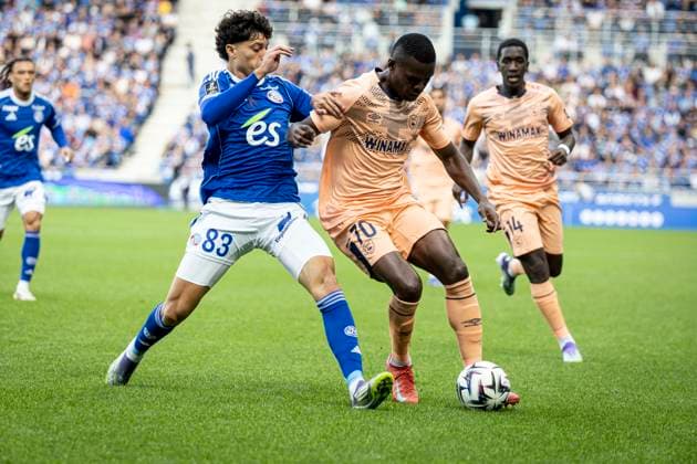 FOOTBALL : Racing Strasbourg vs Le Havre- 4eme journee. Ligue 1 Stade de la Meinau 14 09 2025 Rafael Luis 83 (RCS) et Ally Samatta 70  Copyright: xelyxandroxcegarrax