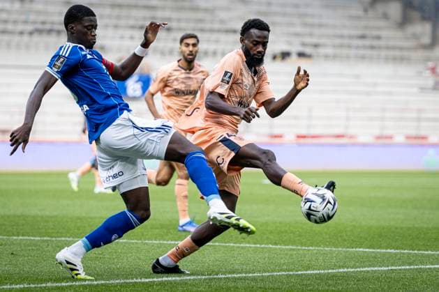 FOOTBALL : Racing Strasbourg vs Le Havre- 4eme journee. Ligue 1 Stade de la Meinau 14 09 2025 Mamadou Sarr 23 (RCS) et Issa SoumarÃ 45  Copyright: xelyxandroxcegarrax