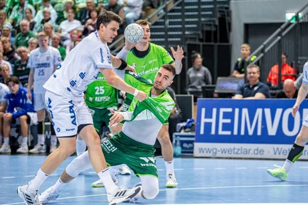 Handball Bundesliga HSG Wetzlar TBV Lemgo Lippe, 14 09 25 Filip Vistorop HSG Wetzlar, 4 , Josip Simic HSG Wetzlar, 10 , Justin Müller HSG Wetzlar, 25 , Handball Bundesliga HSG Wetzlar TBV Lemgo Lippe Wetzlar, 14 09 25 Copyright: xBEAUTIFULxSPORTS Roeczeyx