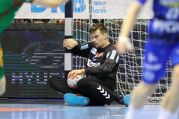 14 09 2025, xtgx, SC Magdeburg TVB Stuttgart v l Sergey Hernandez Ferrer Magdeburg, 1 save, holds the ball, catches the ball, parries Magdeburg