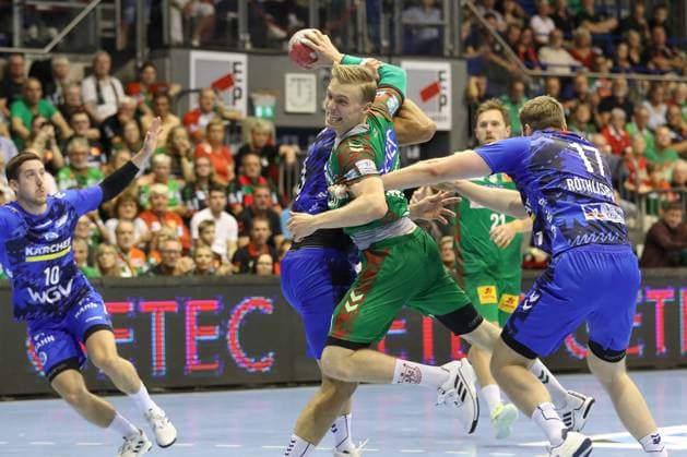 14 09 2025, xtgx, SC Magdeburg TVB Stuttgart v l Gisli Thorgeir Kristjansson Magdeburg, 10 throws goal, goal scorer, scores goal, scores the goal Magdeburg
