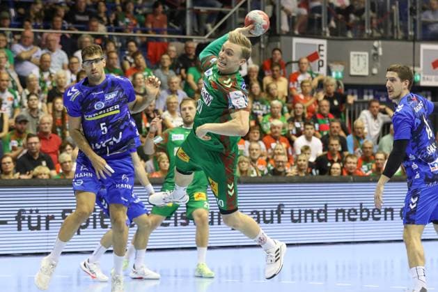 14 09 2025, xtgx, SC Magdeburg TVB Stuttgart v l Gisli Thorgeir Kristjansson Magdeburg, 10 throws goal, goal scorer, scores goal, scores the goal Magdeburg