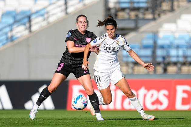 September 14, 2025, Valdebebas, Madrid, Spain: Alba Maria Redondo Ferrer of Real Madrid CF and Hildur Antonsdottir of Madrid CFF in action during the Spanish Women League, Liga F, football match played between Real Madrid and Madrid CFF at Alfredo Di Stefano stadium on September 14, 2025, in Valdebebas, Madrid, Spain. Valdebebas Spain - ZUMAa181 20250914_zaa_a181_171 Copyright: xOscarxJ.xBarrosox