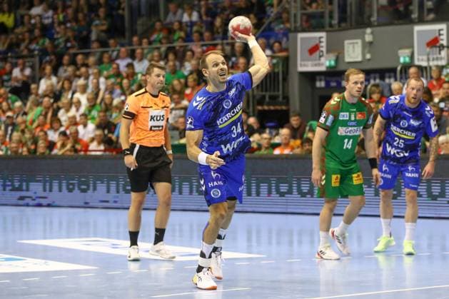 14 09 2025, xgox, Handball Daikin HBL SC Magdeburg TVB Stuttgart emspor, v l Kai Haefner Häfner, Stuttgart, 34 at Siebenmeter Magdeburg