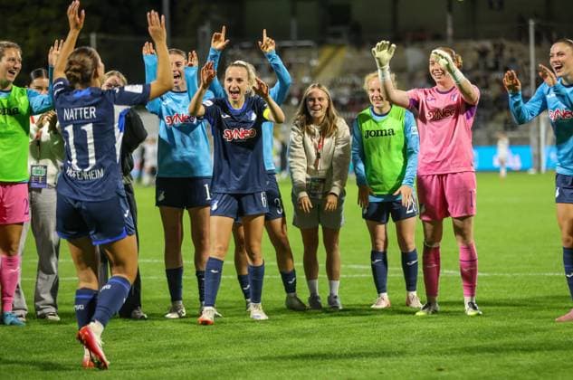 DEU, Hoffenheim, TSG Hoffenheim vs Eintracht Frankfurt, Google Pixel Bundesliga, DFB, Saison 2526, Dietmar Hopp Stadion, 2 Spieltag, im Bild TSG Hoffenheim gewinnt mit 3 0 durch Tore von Selina Cerci Hoffenheim 29 und Linda Natter Hoffenheim 11 , Jubel und Freude nach dem Sieg DFB DFL REGULATIONS PROHIBIT ANY USE OF PHOTOGRAPHS AS IMAGE SEQUENCES AND OR QUASI VIDEO, 14 09 2025, Copyright: HMBxMedia HendrikxHamelau
