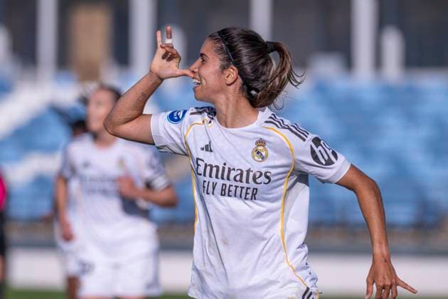 September 14, 2025, Alcala De Henares, Madrid, Spain: ALBA REDONDO of Real Madrid Femenino CF celebrates a goal during the match belonging to La LigaF season 25 26 soccer Ã¢â‚¬oe REAL MADRID FEM - MADRID CFF Ã¢â‚¬Â held on September 14, 2025, at the Ciudad Deportiva Real Madrid Valdebebas, Madrid, Spain. Alcala De Henares Spain - ZUMAc312 20250914_zsp_c312_264 Copyright: xOscarxManuelxSanchezx