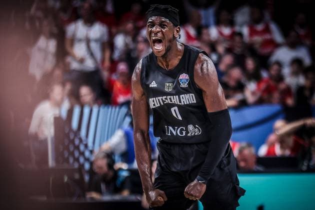 Germany vs Turkiye - FIBA EuroBasket 2025 - Isaac Bonga of Germany celebrate during the FIBA EuroBasket 2025 Final basketball match between Germany and Turkiyed at Xiaomi Arena on September 14, 2025, in Riga, Latvia. IMAGO ONE INCH PRODUCTIONS RIGA LATVIA Copyright: xOnexInchxProductionsx 6656452