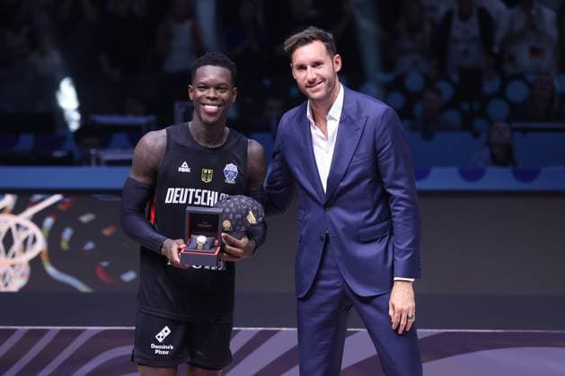 TURKEY vs GERMANY DENNIS SCHRODER and RUDY FERNANDEZ, basketball player of Germany during the European Championships final match against Turkey, at Xiaomi Arena. Riga, 14.09.2025. photo: Ivica Veselinov MN Press Photo BASKETBALL, FIBA, EUROBASKET 2025, TURKEY, GERMANY Riga Xiaomi Arena Riga Latvia Copyright: xMNxPressxPhotox