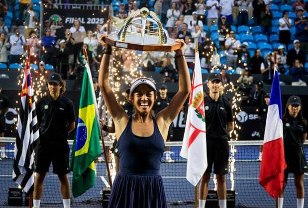 WTA, Tennis Damen 250 SP OPEN SaO PAULO, SP - 14.09.2025: WTA 250 SP OPEN - The inaugural SP Open, a WTA 250 series tournament played on hard courts, will take place at Villa-Lobos Park in the west of Sao Paulo. The event marks Sao Paulo& 39;s return to the official WTA calendar after 25 years and has been Brazil& 39;s largest women& 39;s tournament since 2016. In addition to the sporting events, 32 players will compete in the singles and 16 doubles draws. Pictured is the 2025 SP Open tennis champion, Rakotomanga Rajaonah (FRA). (Photo: Aloisio Mauricio Fotoarena) x2807048x  AloisioxMauricio